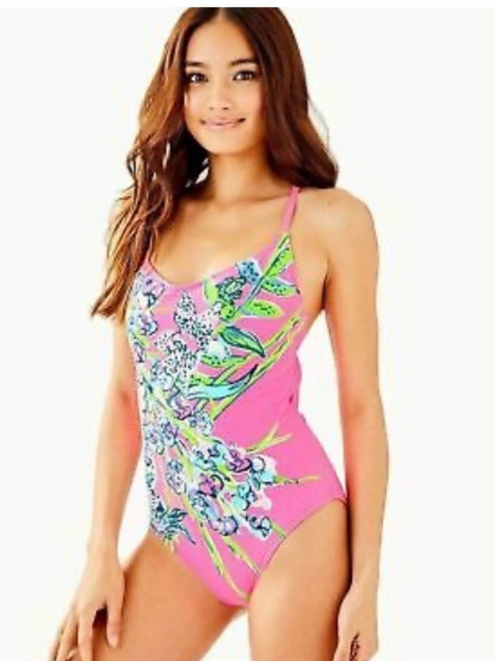 Lilly Pulitzer hot pink azalea floral One-Piece Swimsuit bathing size 8 women’s